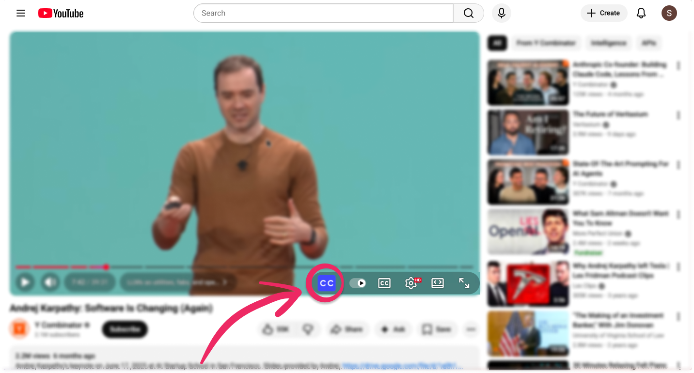 Extension preview showing the translator button in YouTube player controls